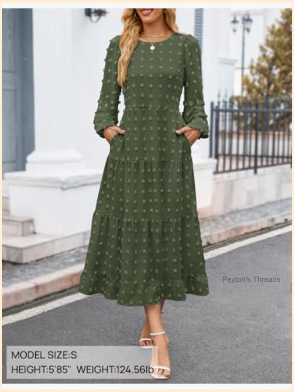 Long Sleeve Swiss Dot Maxi Dress Flowy A-Line Tiered Wedding Guest - Picture 3 of 7